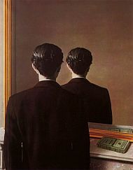 schilderij van magritte waarin we de persoon ook in de spiegel op de rug zien